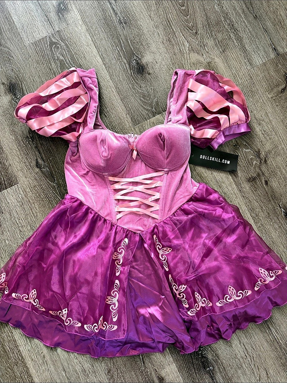 Trickz N Treatz Pink & Purple Rapunzel Mini Dress Size Large NWT